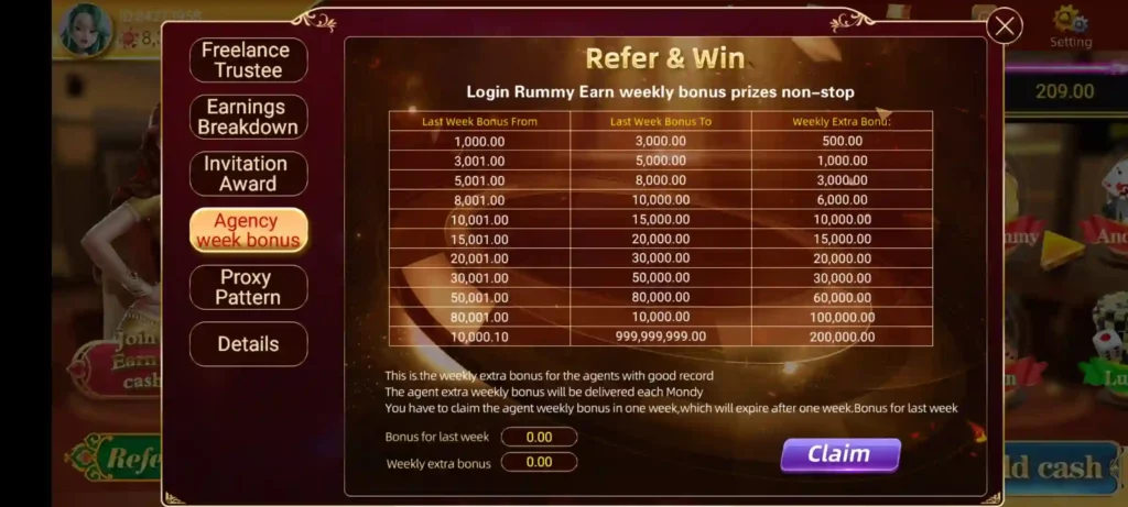Rummy Earn Money refer weekly bonus