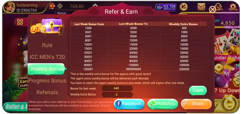 Slots Meta app agent weekly bonus