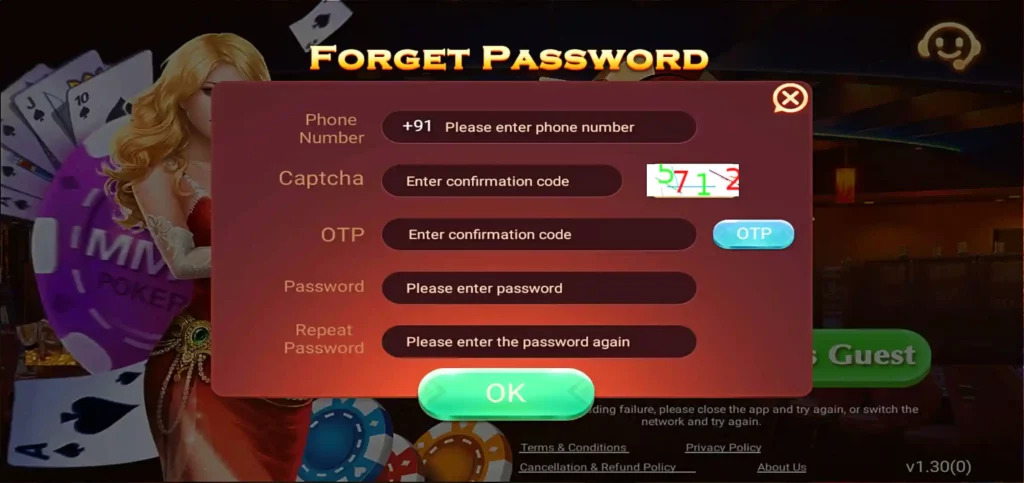 Teen Patti Ola Forget Password