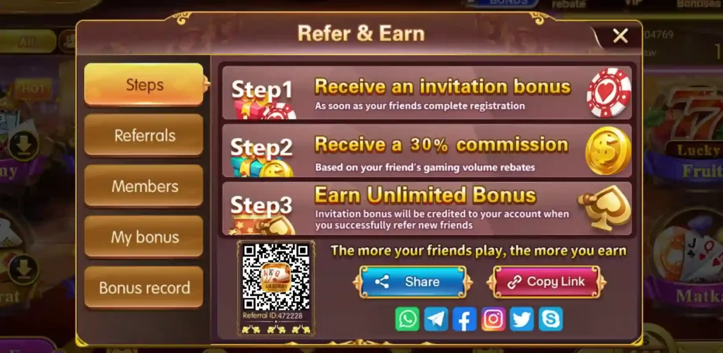 refer & earn in sir rummy app