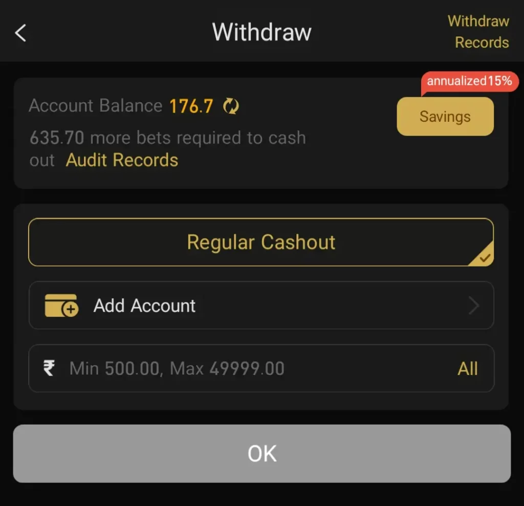 golds bet Rummy Withdraw