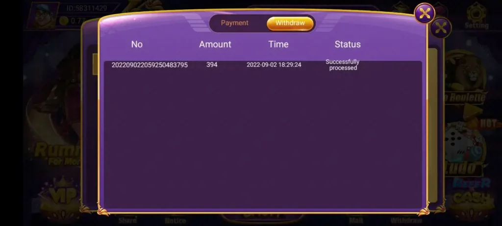 Rummy Earn Payment Proof