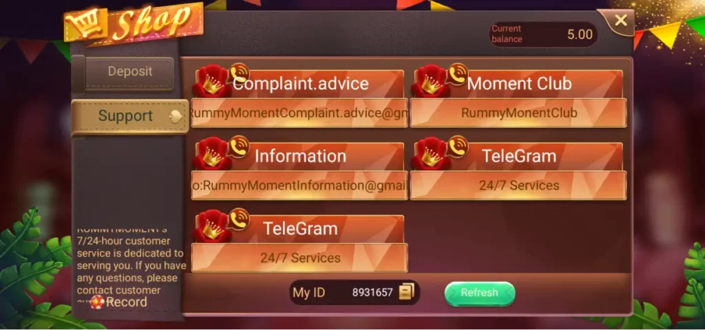 rummy moment apk customer support